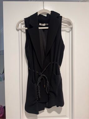 Ramy Brook Black Sleeveless Draped Vest with Rope Tie